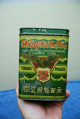 Antique / Vintage Advertising Tea Tin Can Wing On Co Shanghai China Early 1900