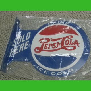 Pepsi Cola Here Sign Soda Flange Metal Tin Large Vintage Garage Man Cave