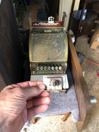 Antique Brass National Cash Register Lid Lock & Key Ncr Model 313 332 356