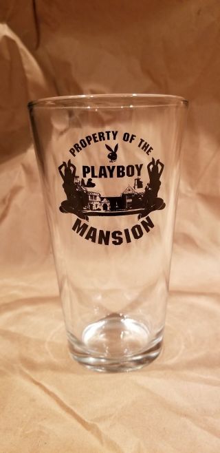 Vintage Playboy Bunny Pint Beer Glass With Black Playboy Mansion Logo Rabbit