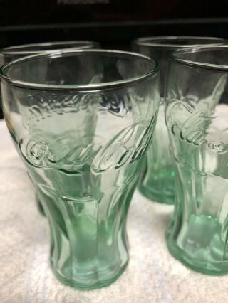 6 Vintage Small 6.  25oz Mini Green Libby Coke A Cola Bell Glass Juice Beverage