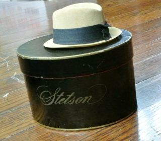 Vintage Stetson Mini Fedora Hat Salesman Sample W/ Hat Box Ad