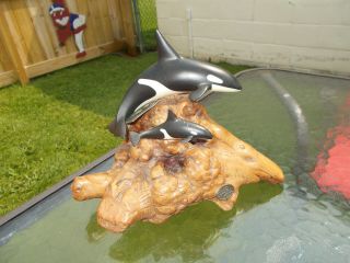 John Perry 10 " Orca Killer Whale And Baby Calf Sculpture Figurine Burl Wood Base