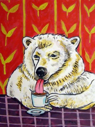 Polar Bear Art Abstract Modern Folk Pop Art 13x19 Coffee Art Glossy Print