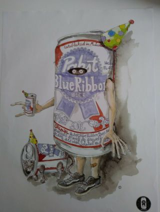 Rare Pabst Blue Ribbon Pbr 2016 Beer Art Promo Poster Beer Costume Party 18 " ×24 "