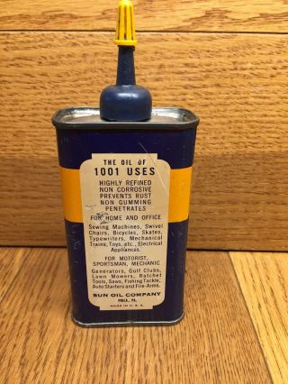 1937 SUNOCO SUN OIL Household Oil Can - Old Vintage 4 Oz Handy Oiler Tin w/ Cap 2