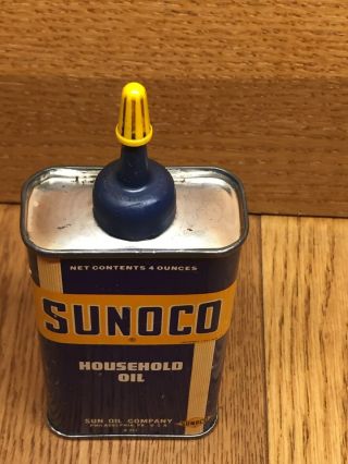 1937 SUNOCO SUN OIL Household Oil Can - Old Vintage 4 Oz Handy Oiler Tin w/ Cap 5