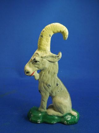 Antique Figural Cast Iron White Billy Goat Bottle Cap Opener W/ Paint