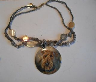 Airedale Terrier Dog Beaded Necklace Hand Painted Pendant Jewelry For Women