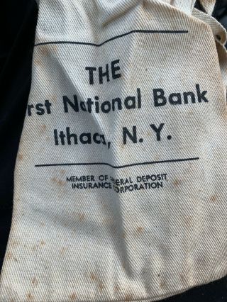 Vintage First National Bank Of Ithaca Ny Cloth Money / Coin Bag