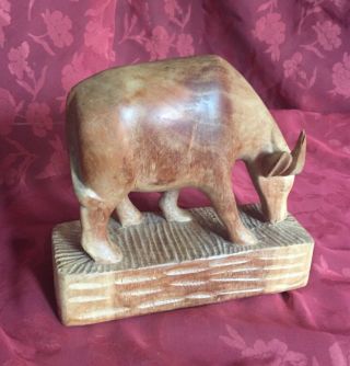 Vintage Hand Carved,  Wooden,  African Cow,  Signed R.  Placide.  Base 6.  5 "