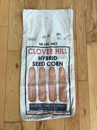 Vintage Clover Hill Hybrid Seed Corn Sack Cloth Bag Audubon Iowa 56 Lbs 33x16