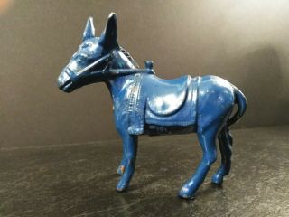 Vintage Painted Cast Iron Blue Donkey Pack Mule Jackass Still Coin Bank