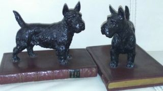 Vintage 1970s Black Scottie Dog Bookends,  Possibly By Country Artists 17cm/13cm