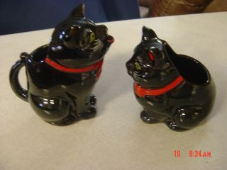VINTAGE SHAFFORD REDWARE BLACK CAT CREAMER AND SUGAR BOWL 2