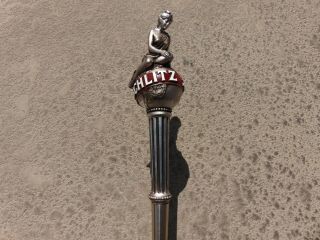 Vintage Schlitz Lady On Top Of World Globe Beer Tap Handle Marker Faded