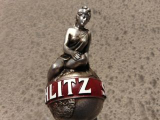 Vintage Schlitz Lady On Top of World Globe Beer Tap Handle Marker Faded 2