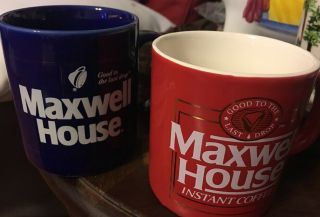 Set Vintage Maxwell House Coffee Mugs (2) Cup Good To The Last Drop Blue Red