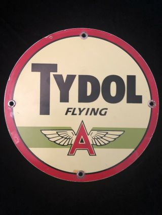 Vintage 10” Flying A Tydol Gasoline Porcelain Enamel Gas Pump Sign