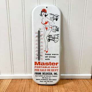 Vintage Master Portable Heat Tin Thermometer Girl In Bikini & Heels