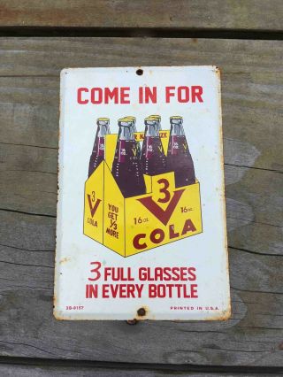 Old Come In For 3v Cola Painted Tin Soda Store Advertising Door Push Plate