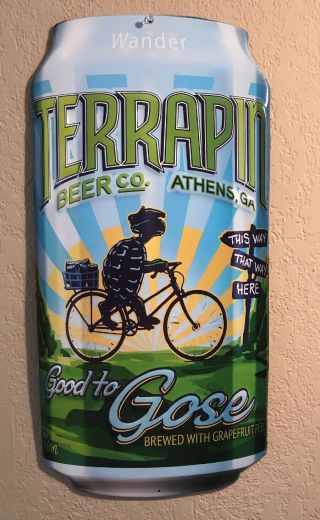 Terrapin Beer Co Gose Grapefruit Turtle Riding Bicycle Can Beer Tacker Sign
