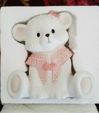 Lenox Porcelain White & Pink Baby Bear Girl Bank 867384,