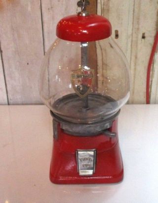 Vintage Abbey Mfg Co Red 1 Cent Gum Ball Toy Candy Machine Dispenser W/ Key