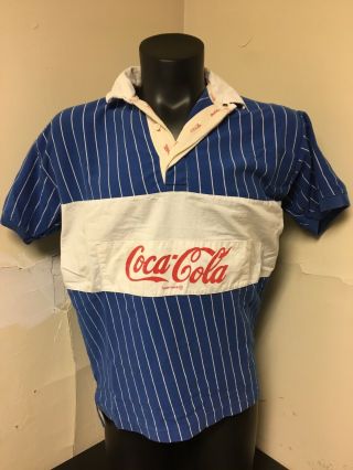 Vintage Coca Cola Rugby Shirt Sz Medium 80’s Pinstripe