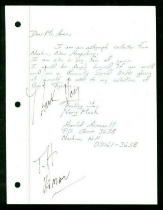 Tommy Hearns " Hitman " Signed Autographed Letter From A Fan -