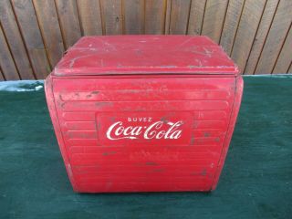 Vintage 1950s Red Coca Cola Cooler Chest W/ Lid Drink Soda Great For Decoration