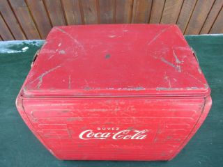 VINTAGE 1950s Red COCA COLA Cooler Chest w/ Lid Drink Soda Great for Decoration 2