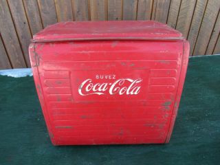 VINTAGE 1950s Red COCA COLA Cooler Chest w/ Lid Drink Soda Great for Decoration 5