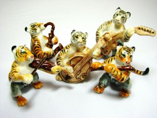 Figurine Miniature Animal Ceramic 5 Tiger Musical Band - 2.  0 " Height