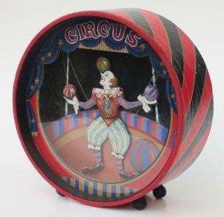 Vtg Mechanical 1960s Otagiri Juggling Circus Clown Japan Musical Music Box Bank