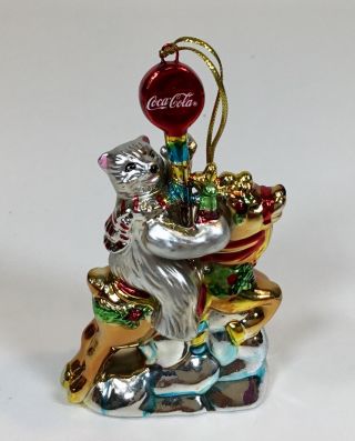 Coca Cola Trim A Tree Chrome Plated Porcelain Carousel Bear Ornament Nib