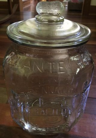 Vintage Planters Peanut Clear Glass Advertising Counter Jar W/ Lid 13 " High