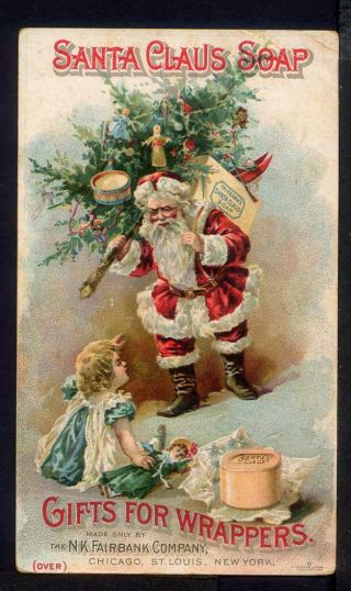 1899 N K Fairbank Santa Claus Soap Trade Card List Of Premiums For Wrappers