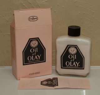 Vintage Oil Of Olay Beauty Lotion Glass Bottle 4 Oz Nib W/ Insert Vanity Display