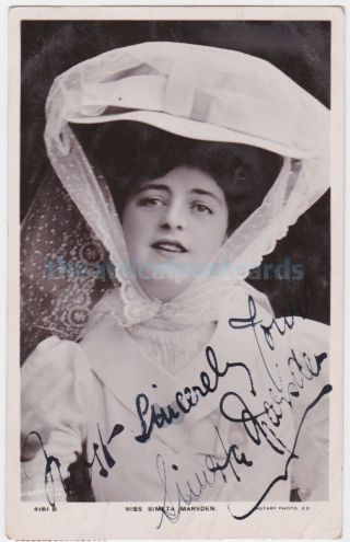 Stage Actress And Singer Simita Marsden.  Signed Postcard