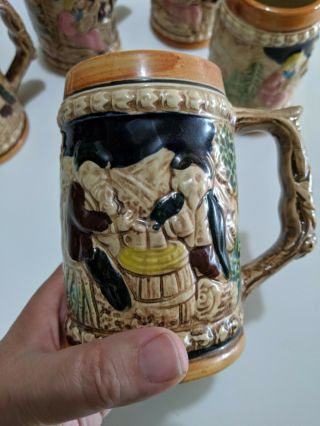 Set Of Five Vintage German Style Ceramic Beer Stein Mug - Made In Japan
