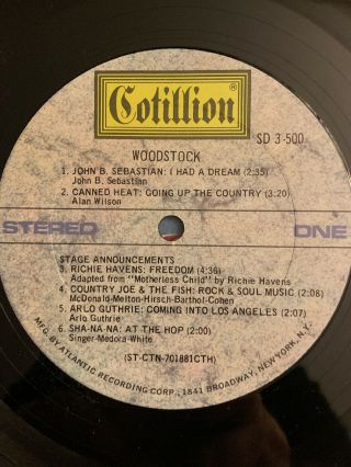 Vintage 1970 Woodstock Triple Set Cotillion Records SD 3 - 500 2