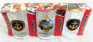 Shot Glasses Set With Metal Russian Navy Badges 3 X 50 Ml