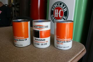 3 N.  O.  S Vintage Quart Harley Davidson Two Cycle Motor Oil Can & Racing Oil 65