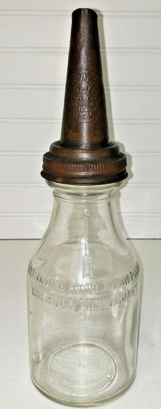 30s 40s Antique Vintage Embossed Glass 1 Qt Motor Oil Bottle 1926 Master Spout