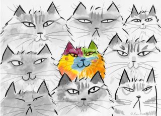 " Dare To Be Different " Matted Open Ed.  Cat Art Print Drew Strouble - Catmandrew