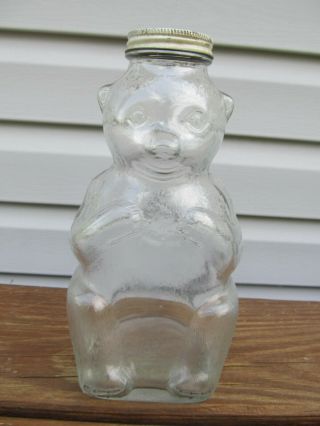 Vintage Snow Crest Bear Bank Glass W/ Metal Lid Salem Mass Large - - 8 1/2