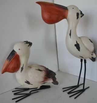 Vintage Pelican Bird Pair Metal Resin Figure