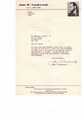 John W.  Vandercook 1945 Bbc Radio & Actor Author Signed Letterhead Typed Letter