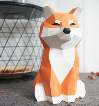 Animal Fox 3d Geometric Diy Sculpture Paper Card Craft Art Desk Home Decor